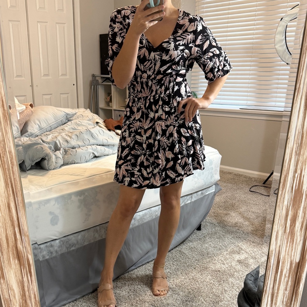 Elegant Black, White and Blush Floral Dress